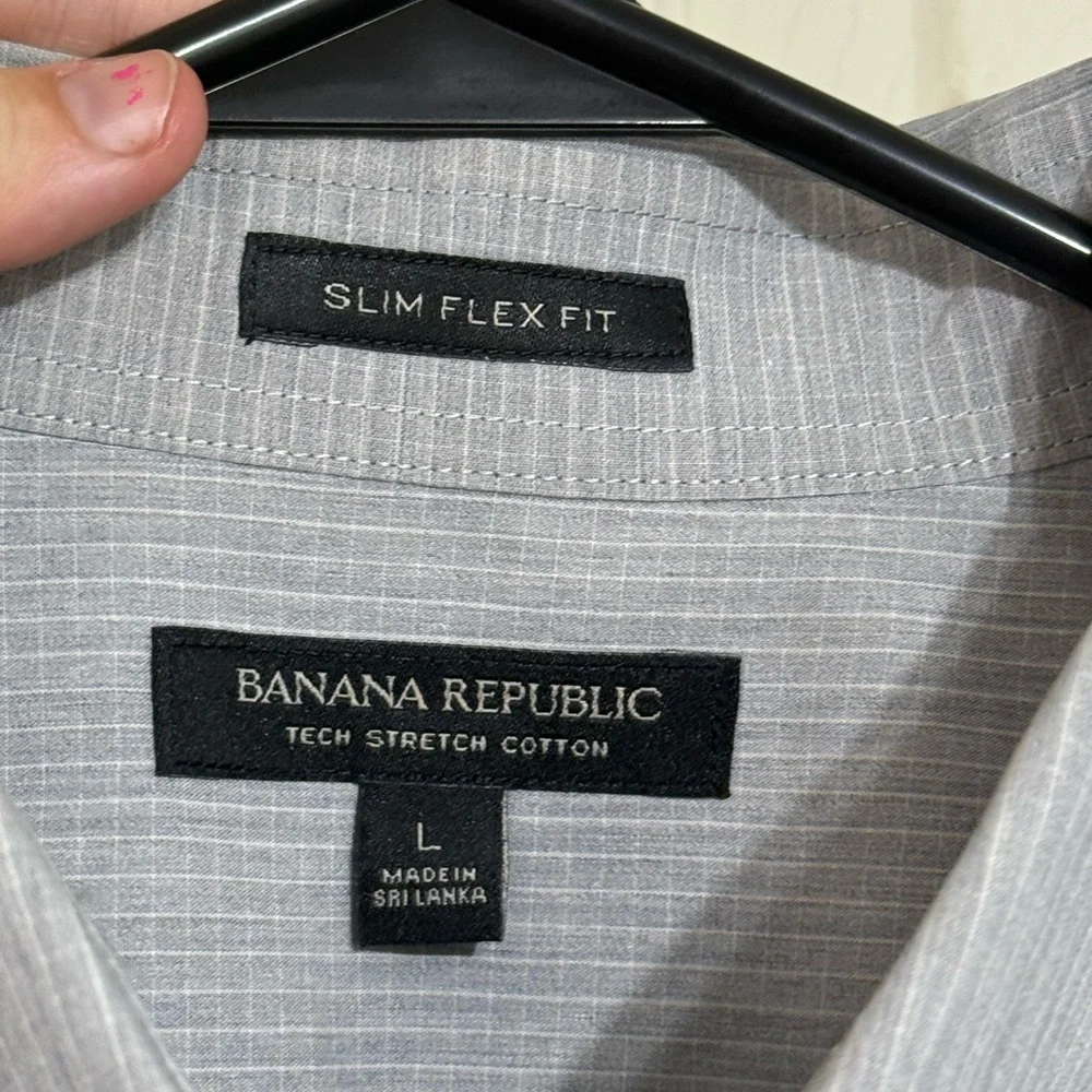 Banana Republic Large Men's Light Gray Dress Shirt Stretch Cotton